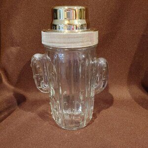Vintage MCM Cactus Shaped Textured Glass Cocktail Shaker
